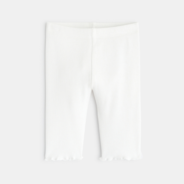 Legging corsaire maille côtelée unie blanc bébé fille Legging corsaire maille côtelée unie blanc bébé fille