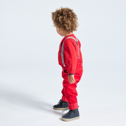 Pantalon velours fantaisie à bretelles rouge bébé garçon