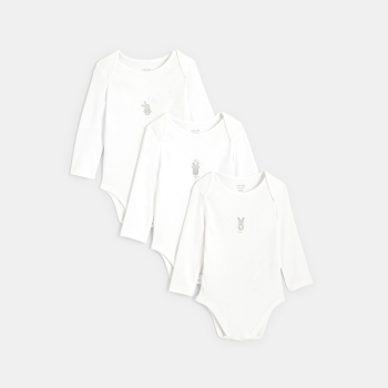 بدلة للجسم بياقة أرنب أمريكية (مجموعة من 3) باللون الأبيض عند الولادة