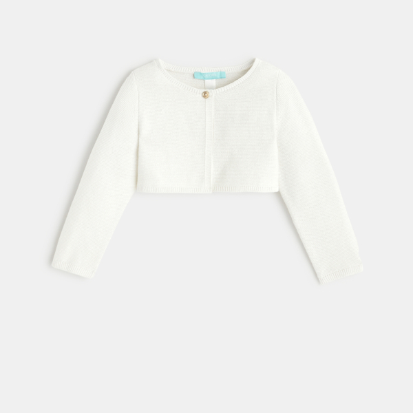 سترة بوليرو قصيرة تريكو باللون الأبيض للفتيات الصغيرات سترة بوليرو قصيرة تريكو باللون الأبيض للفتيات الصغيرات