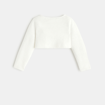 سترة بوليرو قصيرة تريكو باللون الأبيض للفتيات الصغيرات