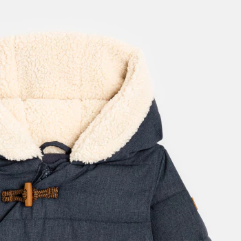 Manteau matelassé à capuche patch ours bleu bébé garçon