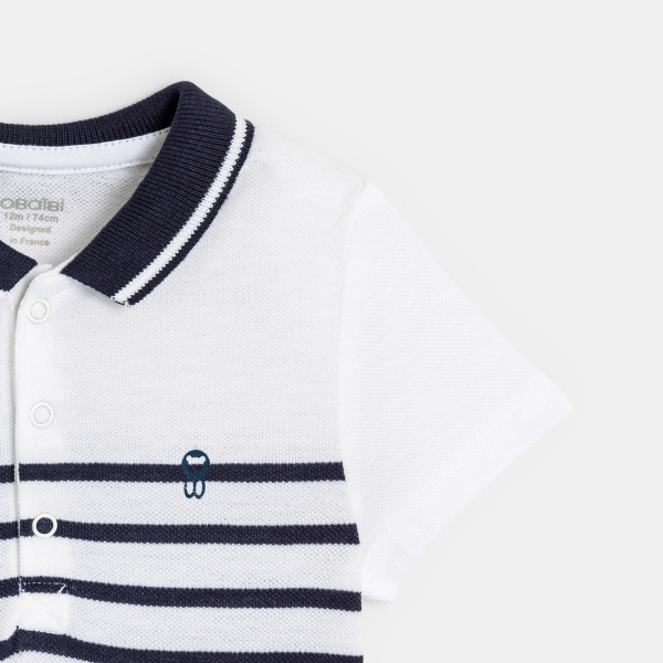 بدلة قطعة واحدة من نسيج بيكيه مع ياقة بولو (مجموعة من 2) باللون الأزرق الفاتح بدلة قطعة واحدة من نسيج بيكيه مع ياقة بولو (مجموعة من 2) باللون الأزرق الفاتح