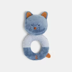 دمية لينة على شكل قطة زرقاء مع خشخشة