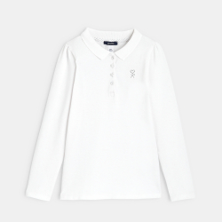 Polo uni manches longues blanc fille