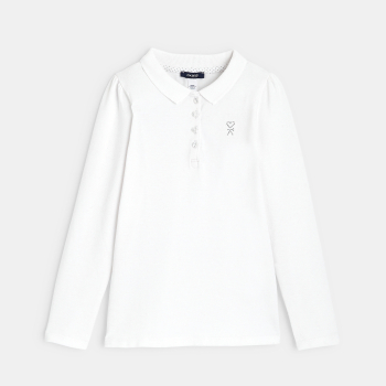 Polo uni manches longues blanc fille