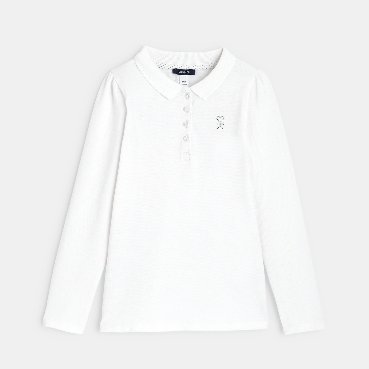 Polo uni manches longues blanc fille Polo uni manches longues blanc fille