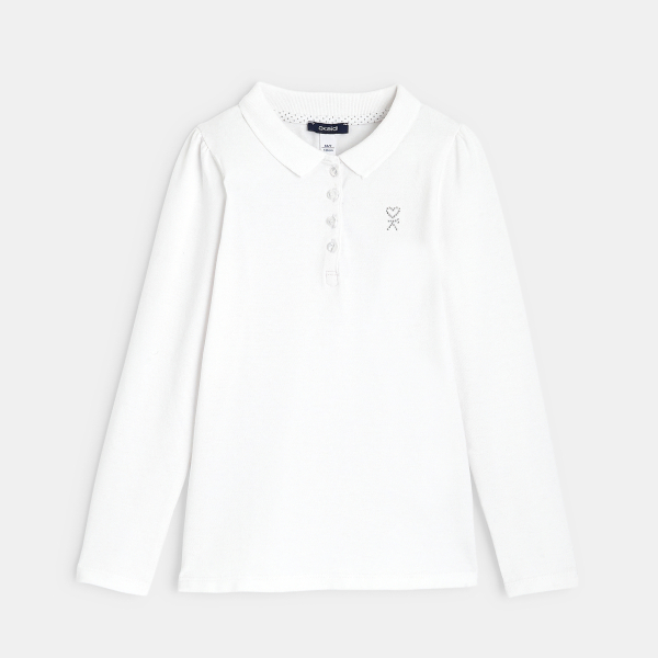 Polo uni manches longues blanc fille Polo uni manches longues blanc fille