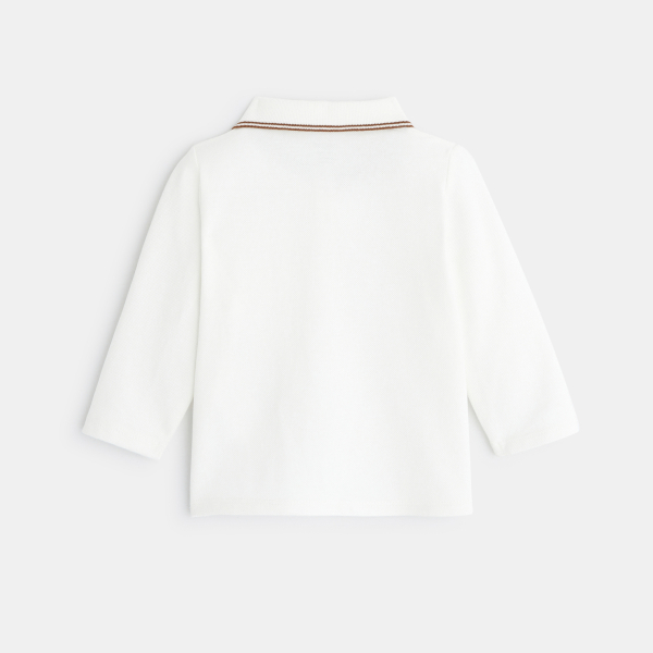 قميص بولو بيكيه سادة بأكمام طويلة باللون الأبيض للأولاد الصغار قميص بولو بيكيه سادة بأكمام طويلة باللون الأبيض للأولاد الصغار