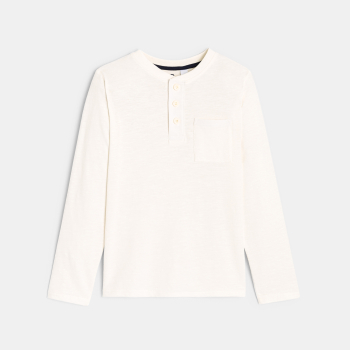 تيشيرت للأولاد باللون الأبيض بأزرار سفلية