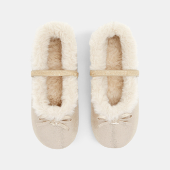 شبشب باليرينا مبطن بالفرو باللون الأصفر للفتيات