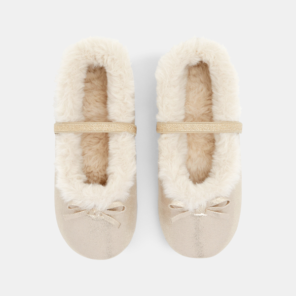 شبشب باليرينا مبطن بالفرو باللون الأصفر للفتيات شبشب باليرينا مبطن بالفرو باللون الأصفر للفتيات