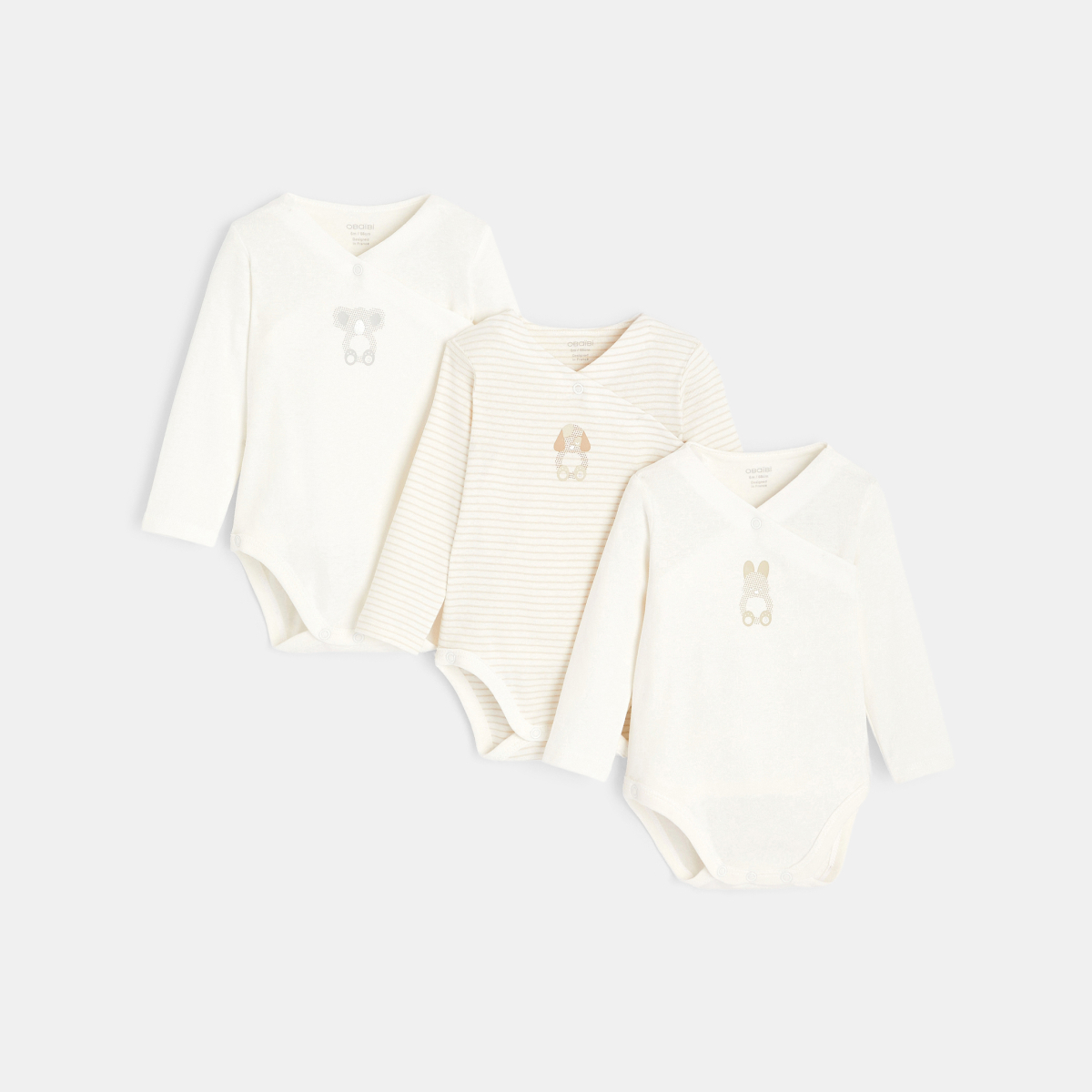 Body croisé animaux brillants (lot de 3) blanc naissance Body croisé animaux brillants (lot de 3) blanc naissance