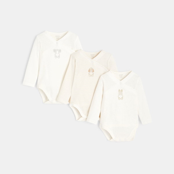 بدلة للجسم متقاطعة على شكل حيوان لامعة (مجموعة من 3) باللون الأبيض عند الولادة بدلة للجسم متقاطعة على شكل حيوان لامعة (مجموعة من 3) باللون الأبيض عند الولادة