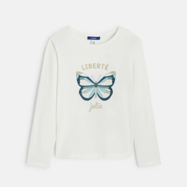 T-shirt manches longues motif papillon blanc fille