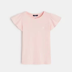 T-shirt à manches courtes volantées rose fille