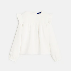 Blouse à smocks en gaze de coton blanche fille
