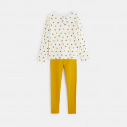 Pyjama 2 pièces en jersey côtelé motifs chats jaune fille