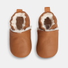 Chaussons cuir souple moumoute beige naissance Chaussons cuir souple moumoute beige naissance