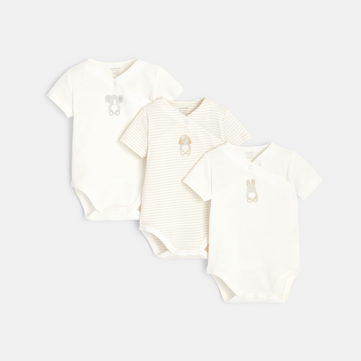 بدلة للجسم متقاطعة بأكمام قصيرة (مجموعة من 3) باللون الأبيض بدلة للجسم متقاطعة بأكمام قصيرة (مجموعة من 3) باللون الأبيض