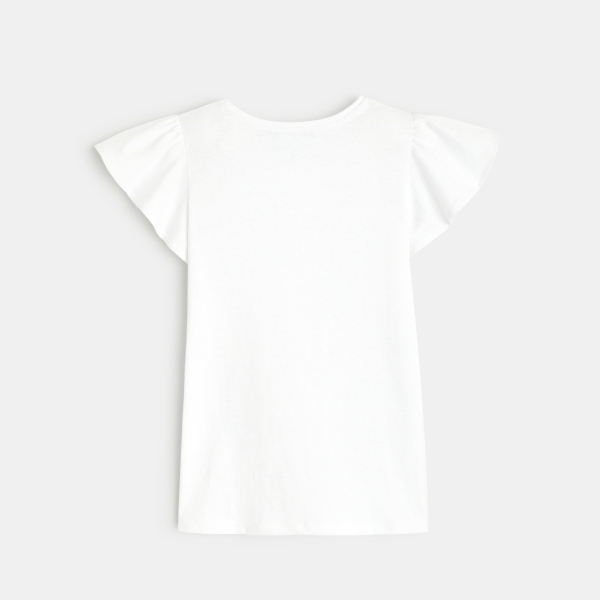 T-shirt à manches courtes volantées blanc fille T-shirt à manches courtes volantées blanc fille