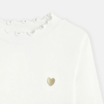 T-shirt côtelé broderie cœur blanc fille