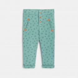 Pantalon coton doublé velours imprimé ourson vert bébé garçon