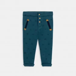Pantalon coton doublé velours imprimé bleu bébé garçon