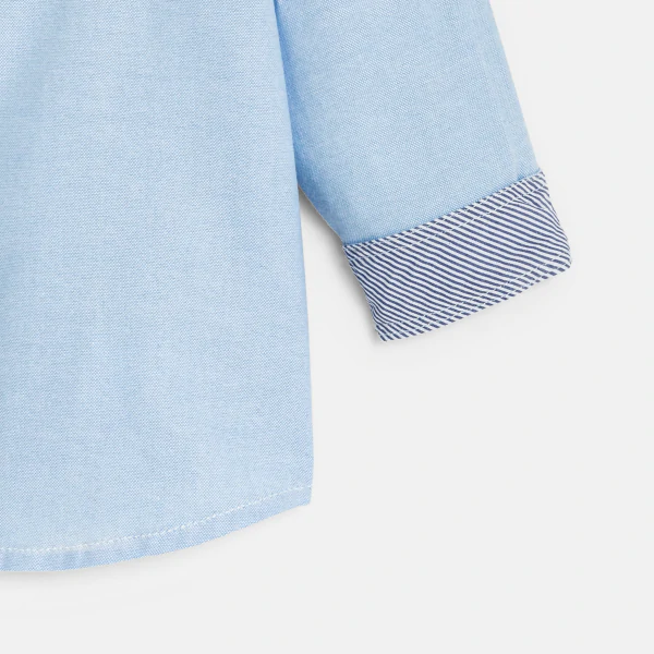 Chemise manches retroussables coton bleu bébé garçon