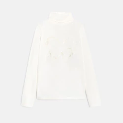 T-shirt col roulé motif papillon blanc Fille