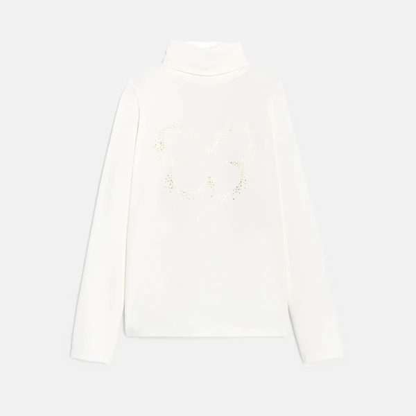 T-shirt col roulé motif papillon blanc Fille