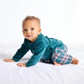 Pyjama en velours brodé rennes à carreaux bébé garçon