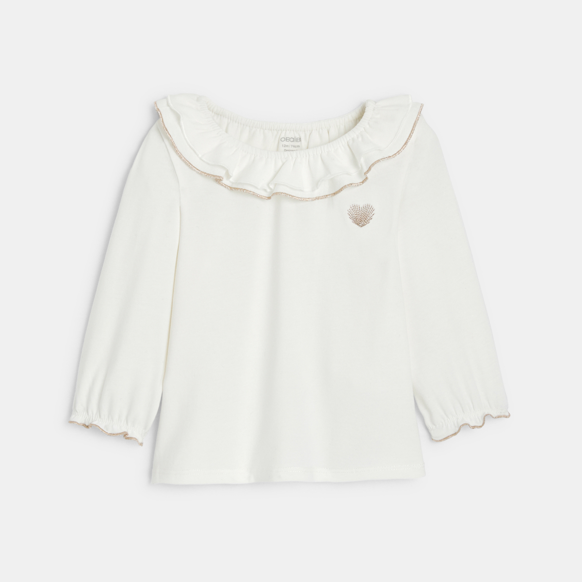 تي شيرت أبيض برقبة مكشكشة للفتيات الصغيرات تي شيرت أبيض برقبة مكشكشة للفتيات الصغيرات
