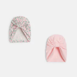 قبعة مخملية معقودة بتصميم عمامة باللون الوردي، للبنات الصغيرات (مجموعة من 2)