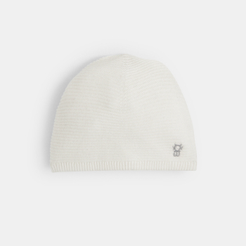 Bonnet maille côtelée blanc naissance