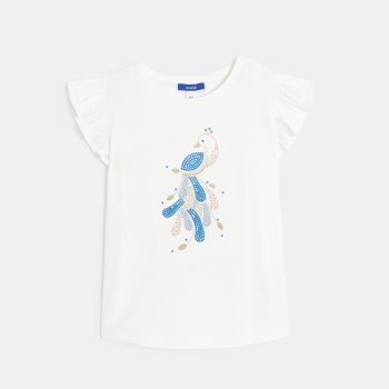 T-shirt motif paon blanc Fille