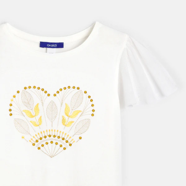 T-shirt à manches courtes papillon blanc Fille