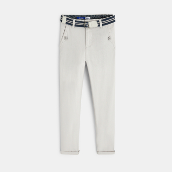 بنطلون )سروال( من القماش، بقصة ضيقة، مع حزام، باللون الرمادي، للفتيان