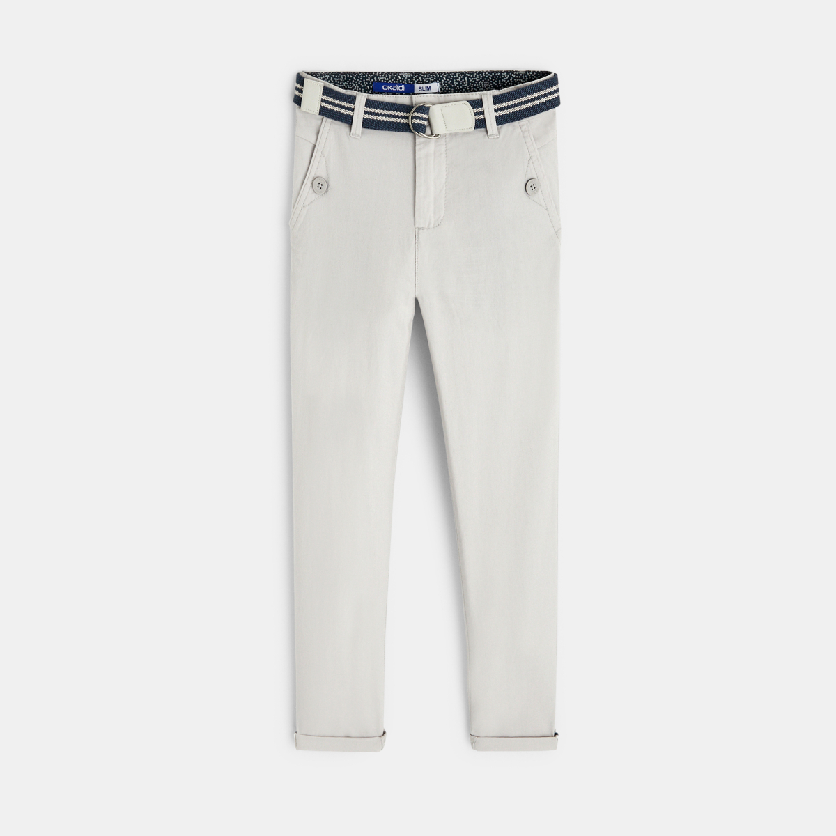 بنطلون )سروال( من القماش، بقصة ضيقة، مع حزام، باللون الرمادي، للفتيان بنطلون )سروال( من القماش، بقصة ضيقة، مع حزام، باللون الرمادي، للفتيان