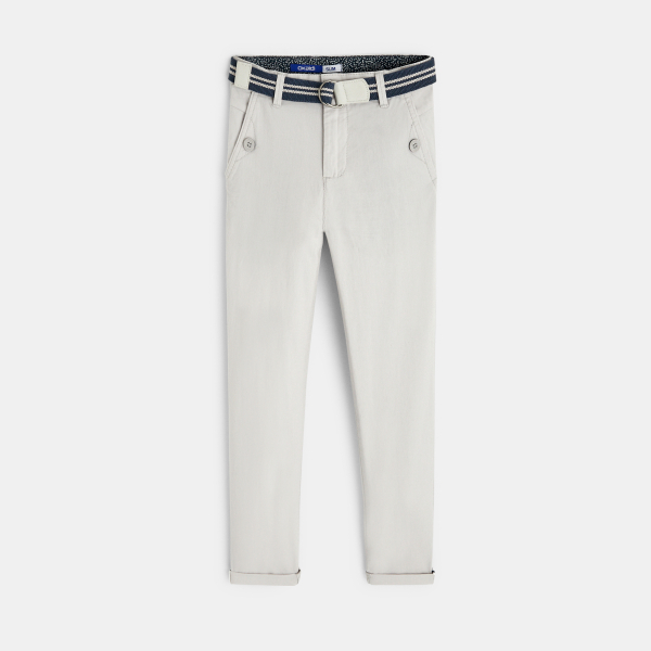 بنطلون )سروال( من القماش، بقصة ضيقة، مع حزام، باللون الرمادي، للفتيان بنطلون )سروال( من القماش، بقصة ضيقة، مع حزام، باللون الرمادي، للفتيان