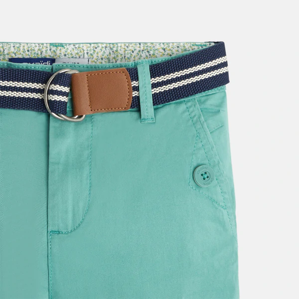Pantalon chino en toile + ceinture vert Garçon