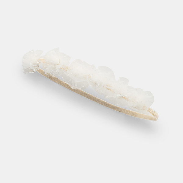 عصابة رأس منقوشة بالزهور باللون الأبيض والذهبي للفتيات