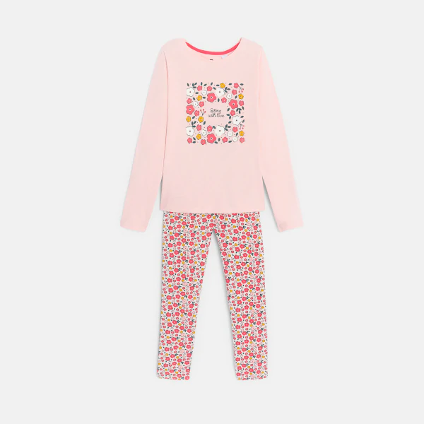 Pyjama 2 pièces en jersey rose Fille