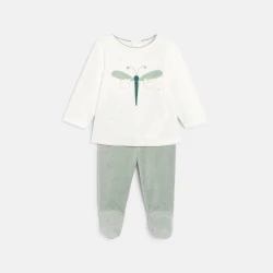 Pyjama velours libellule vert bébé fille