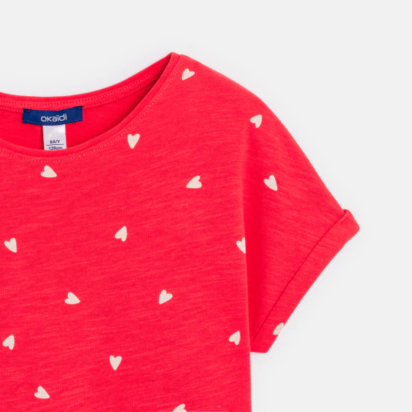 T-shirt manches courtes motif cœur rouge Fille