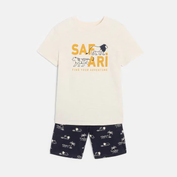 Pyjama d'été 2 pièces motif safari beige Garçon