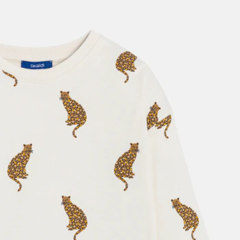 Sweat-shirt en molleton motif léopard écru Fille