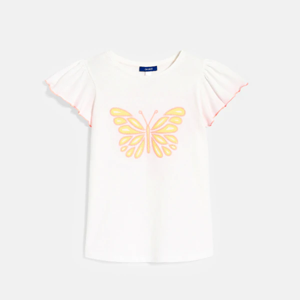 T-shirt manches courtes motif papillon blanc Fille