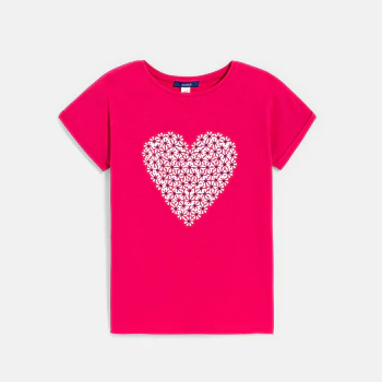 T-shirt manches courtes motif cœur rose Fille