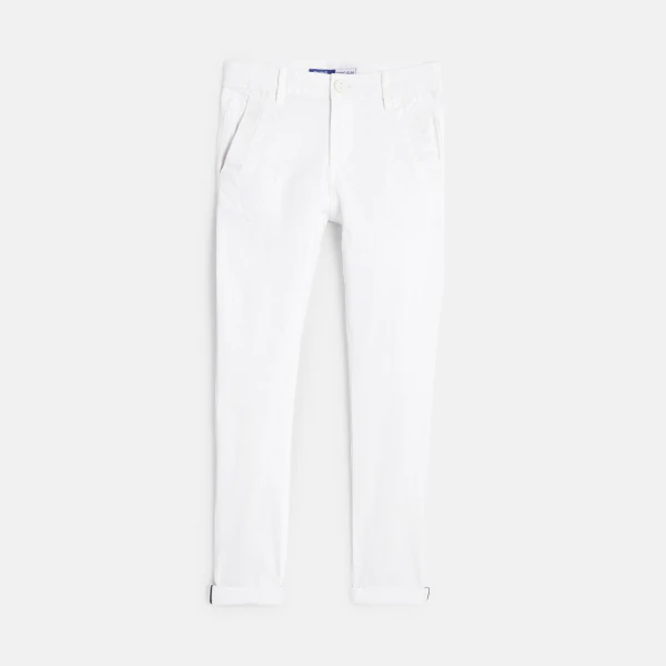 Pantalon chino en twill de coton uni blanc garçon